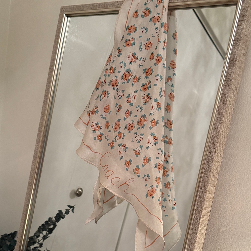 Coach Cream Scarf with Orange and Green Floral Design